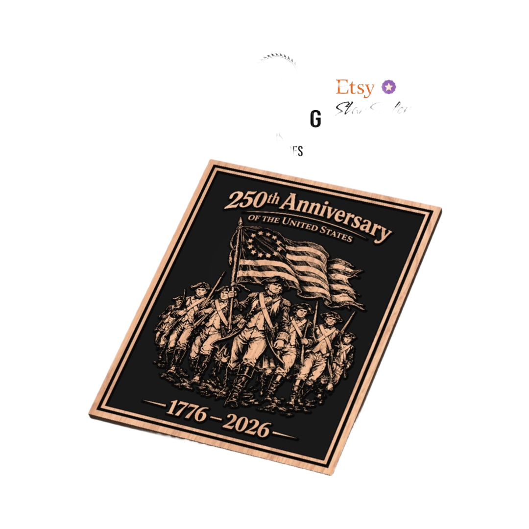 1776-2026 USA 250th Anniversary Patriotic detail view, ready for laser cutting and CNC routing