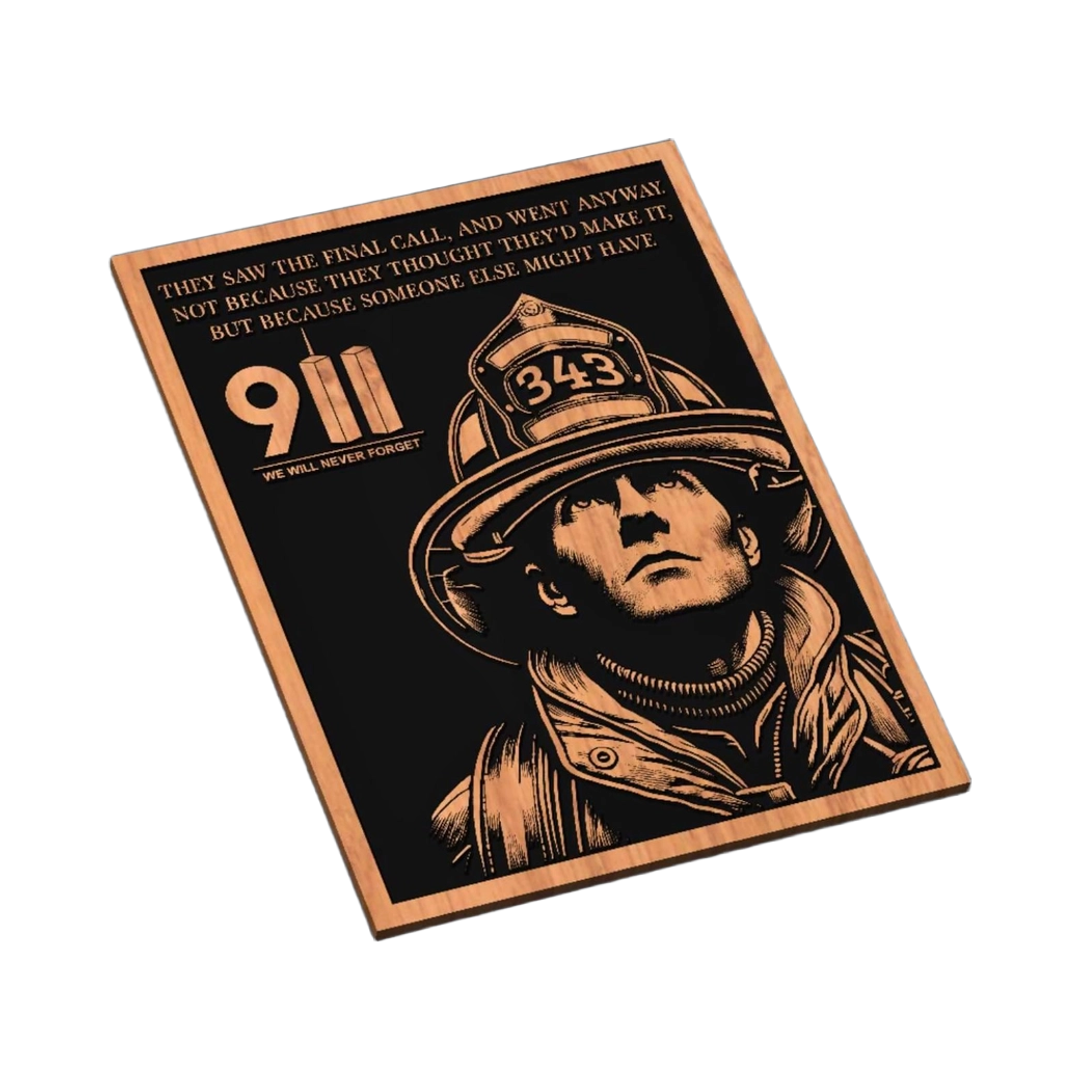 9/11 Firefighter Memorial SVG file for laser cutting and CNC routing, LightBurn and Vectric ready