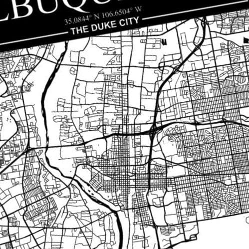 Albuquerque New Mexico City Map detail view, ready for laser cutting and CNC routing