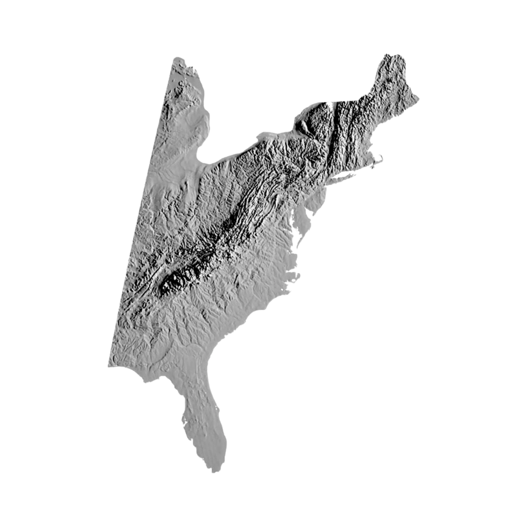 Appalachian Mountains Terrain Map STL file for 3D printing and CNC routing, LightBurn and Vectric ready