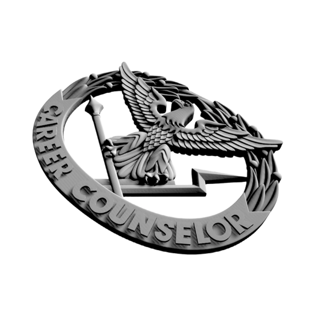 Career Counselor Badge detail view, ready for 3D printing and CNC routing