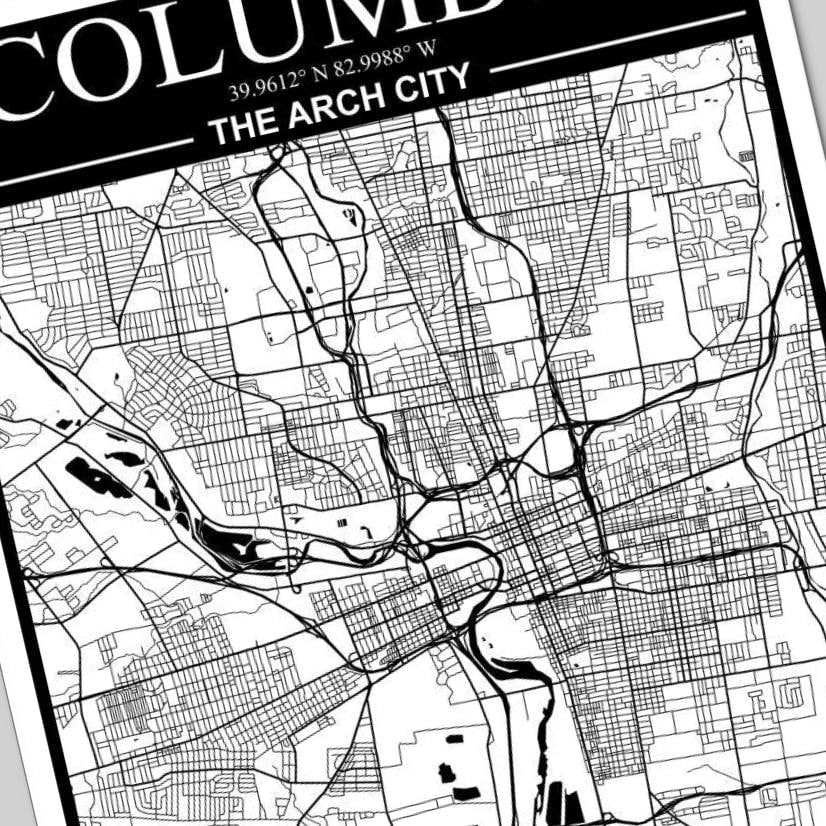 Columbus, Ohio City Map detail view, ready for laser cutting and CNC routing