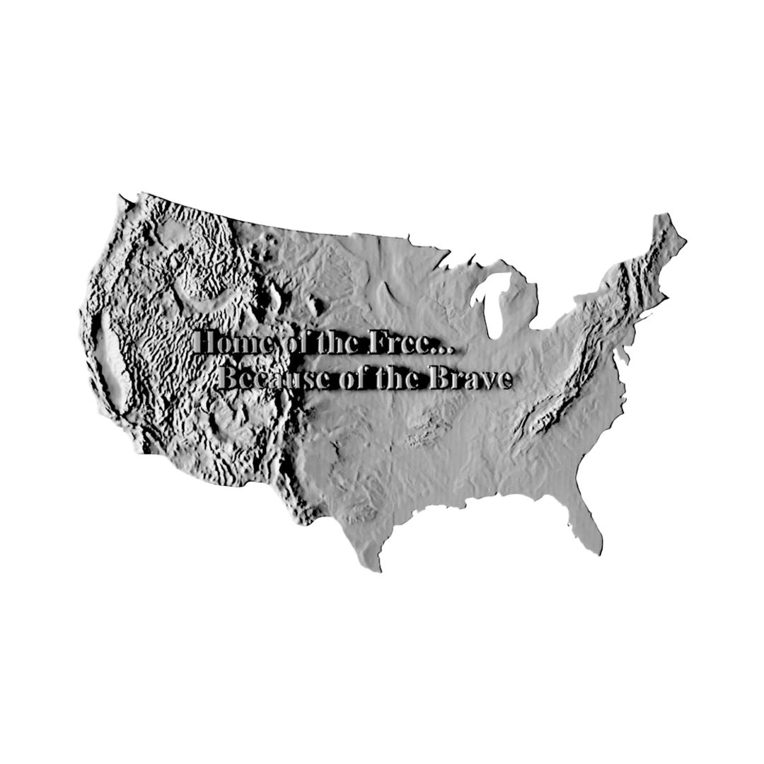 Continental U.S. Terrain Map STL file for 3D printing and CNC routing, LightBurn and Vectric ready