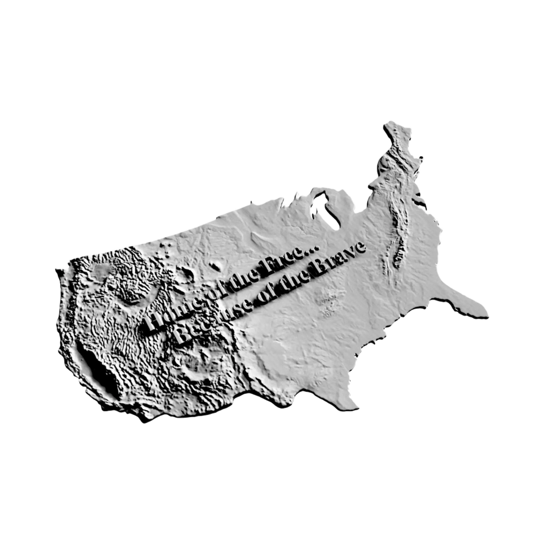 Continental U.S. Terrain Map detail view, ready for 3D printing and CNC routing