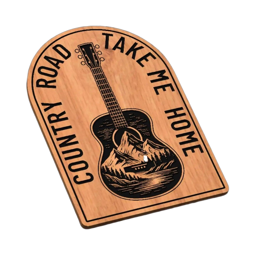 Country Road Guitar SVG file for laser cutting and CNC routing, LightBurn and Vectric ready