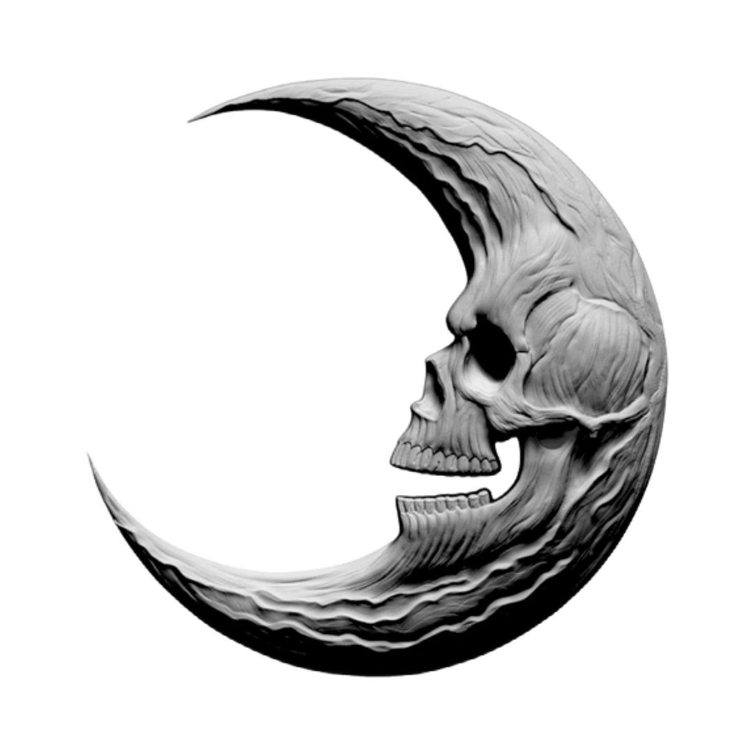 Crescent Moon Skull STL file for 3D printing and CNC routing, LightBurn and Vectric ready