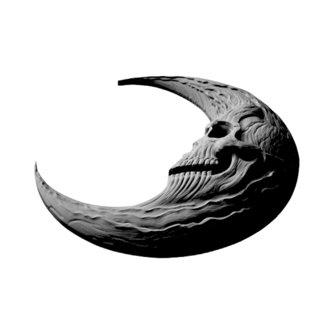 Crescent Moon Skull detail view, ready for 3D printing and CNC routing
