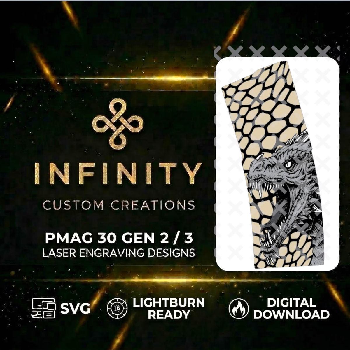 Dragon MAG Fiber Laser Engraving Design SVG file for digital crafting, LightBurn and Vectric ready