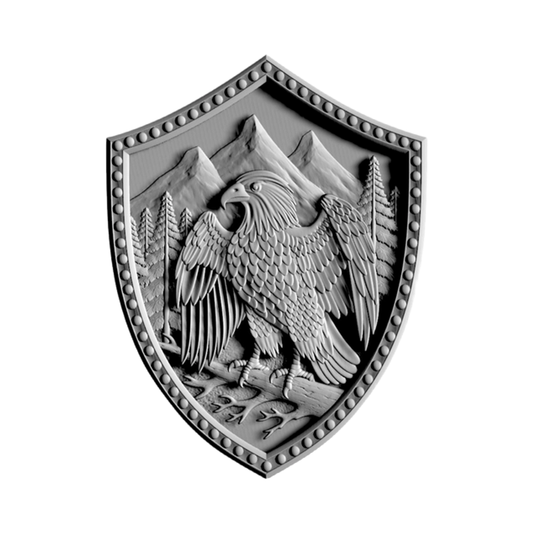 Eagle Shield STL file for 3D printing and CNC routing, LightBurn and Vectric ready