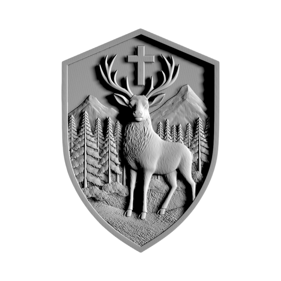 Elk with Cross Shield STL file for 3D printing and CNC routing, LightBurn and Vectric ready