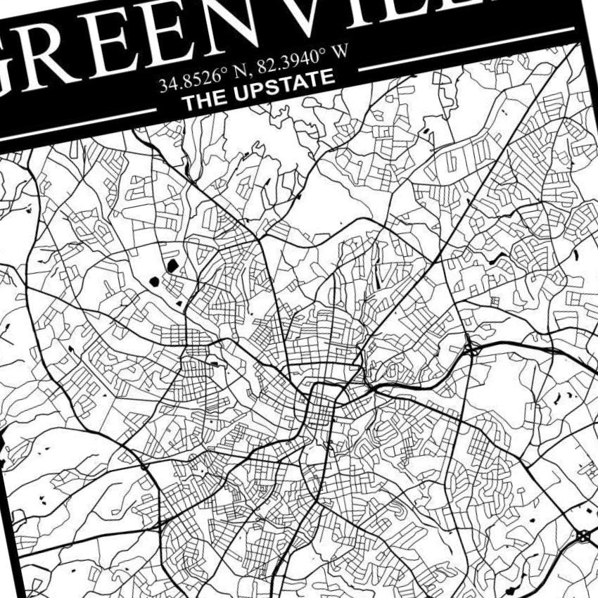 Greenville, South Carolina City Map detail view, ready for laser cutting and CNC routing