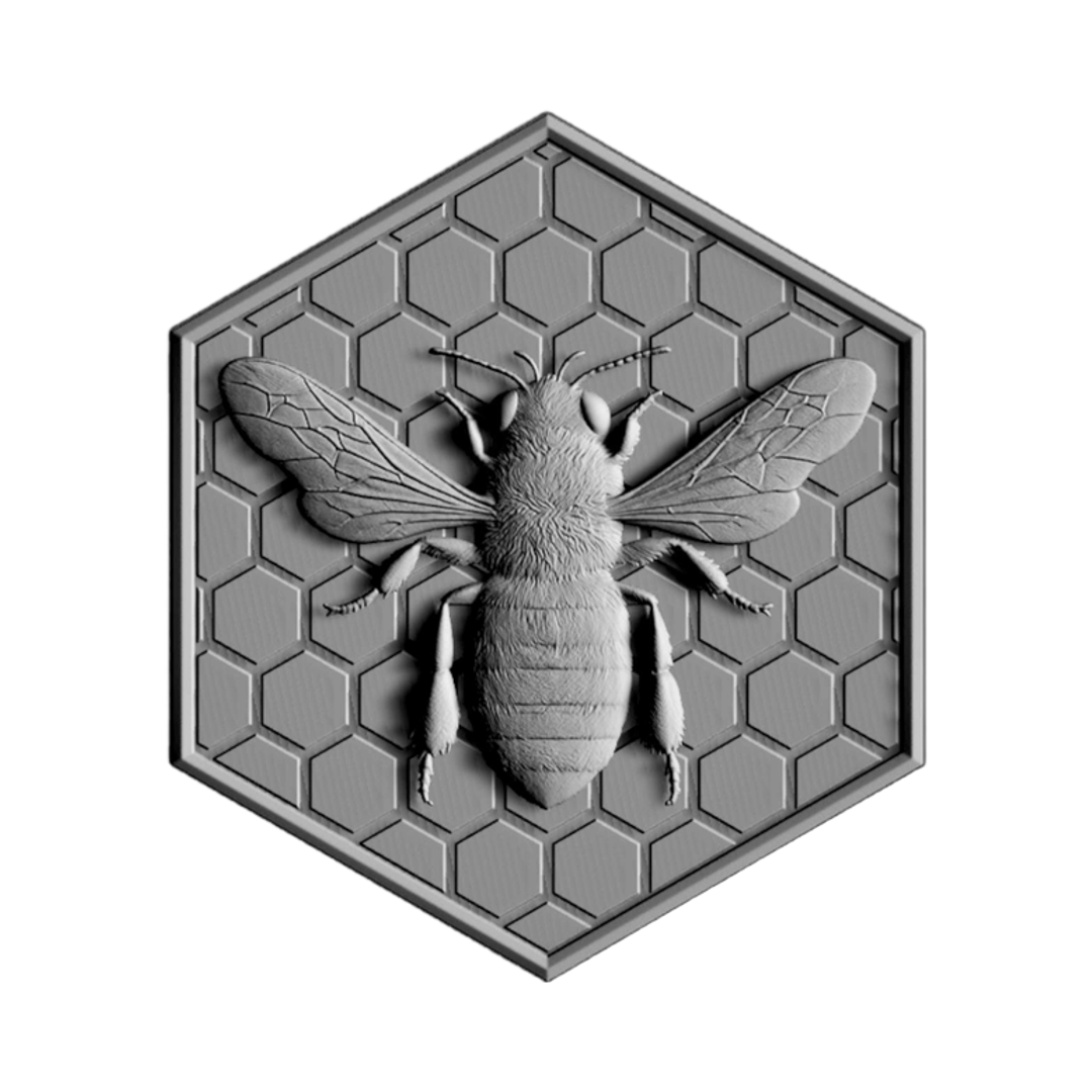 Honey Bee with Honeycomb STL file for 3D printing and CNC routing, LightBurn and Vectric ready