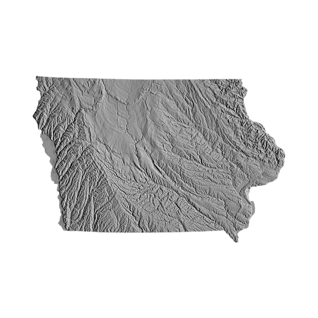 Iowa Topographic Map STL file for 3D printing and CNC routing, LightBurn and Vectric ready