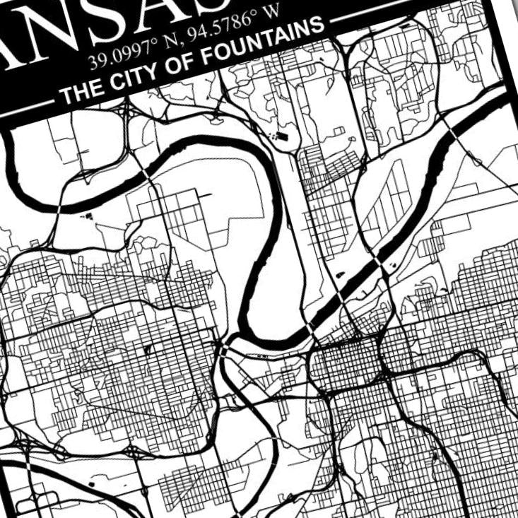 Kansas City Missouri Map detail view, ready for laser cutting and CNC routing