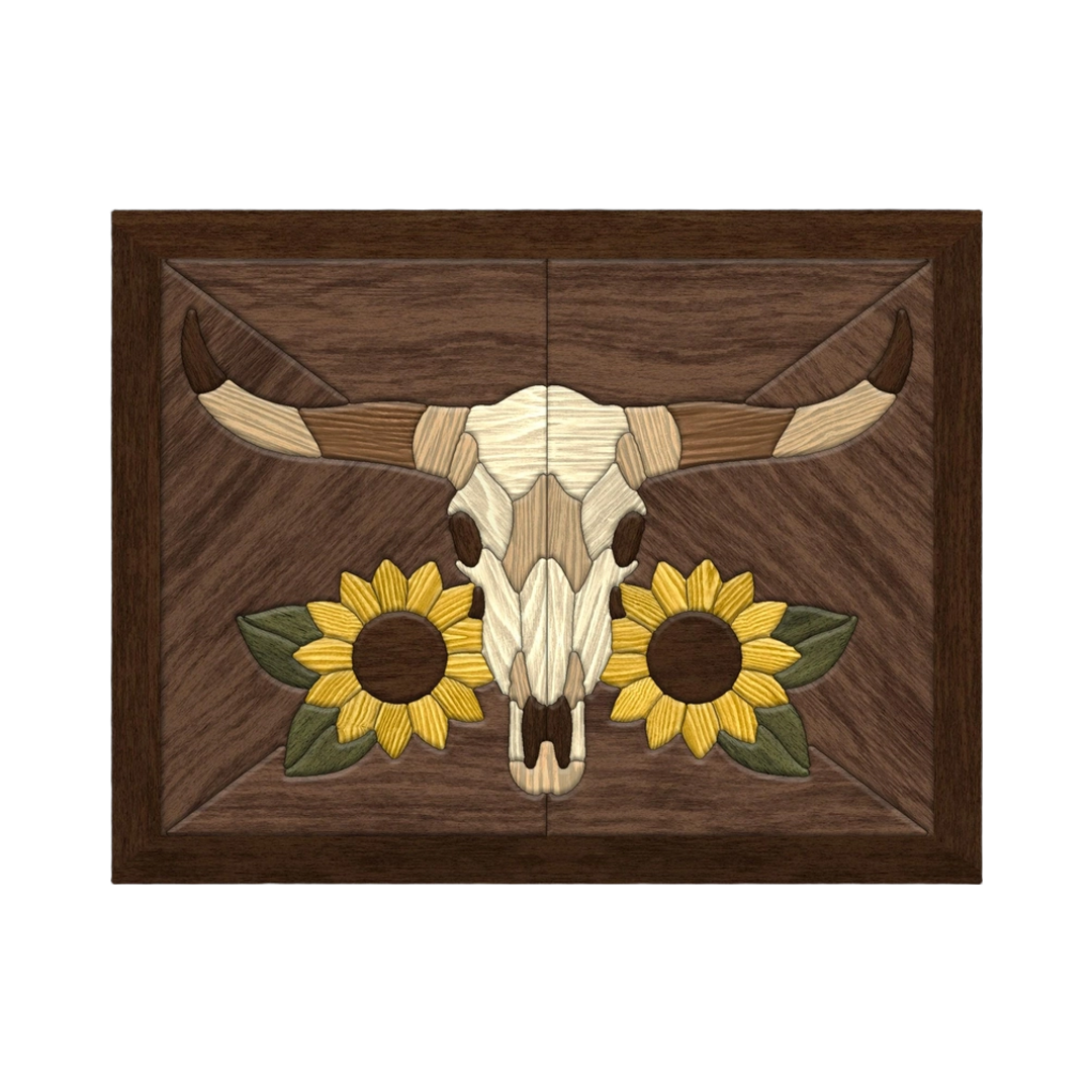 Longhorn Skull Intarsia SVG file for digital crafting, LightBurn and Vectric ready