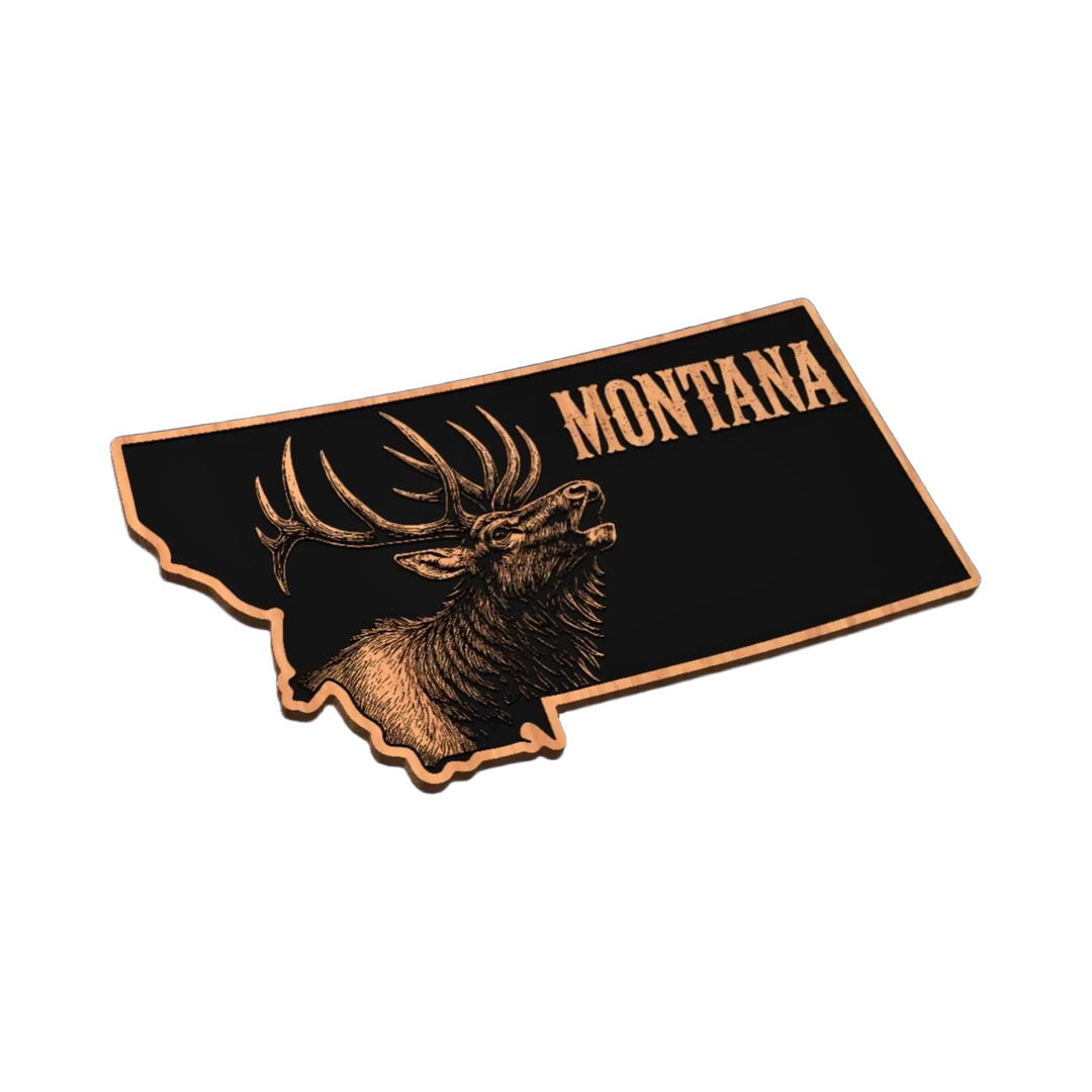 Montana Elk – State Outline Hunting Decor for Woodworking, CNC, and Lasering SVG file for laser cutting and CNC routing, L...