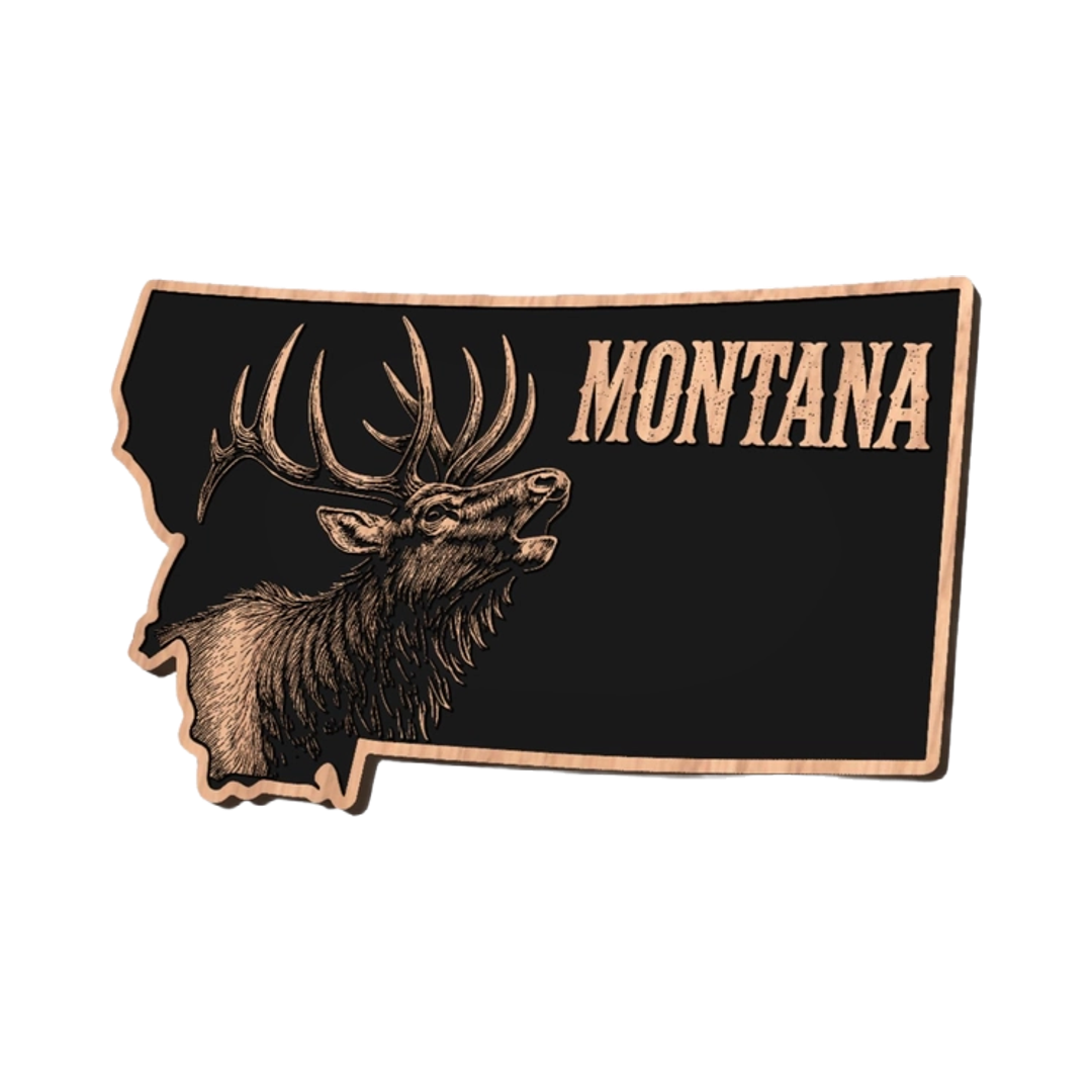 Montana Elk – State Outline Hunting Decor for Woodworking, CNC, and Lasering design preview, us states