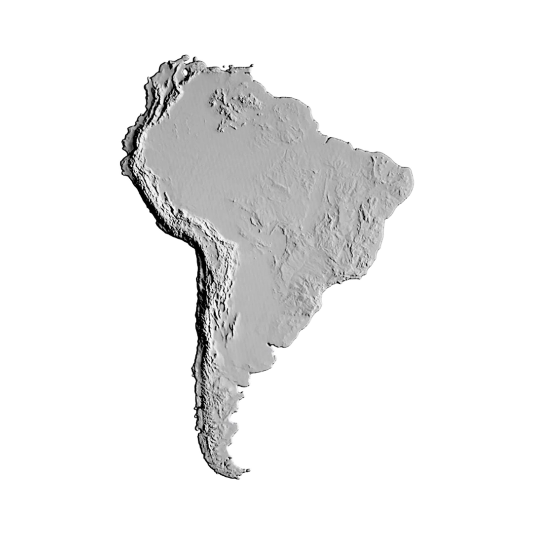 South America Terrain STL file for 3D printing and CNC routing, LightBurn and Vectric ready
