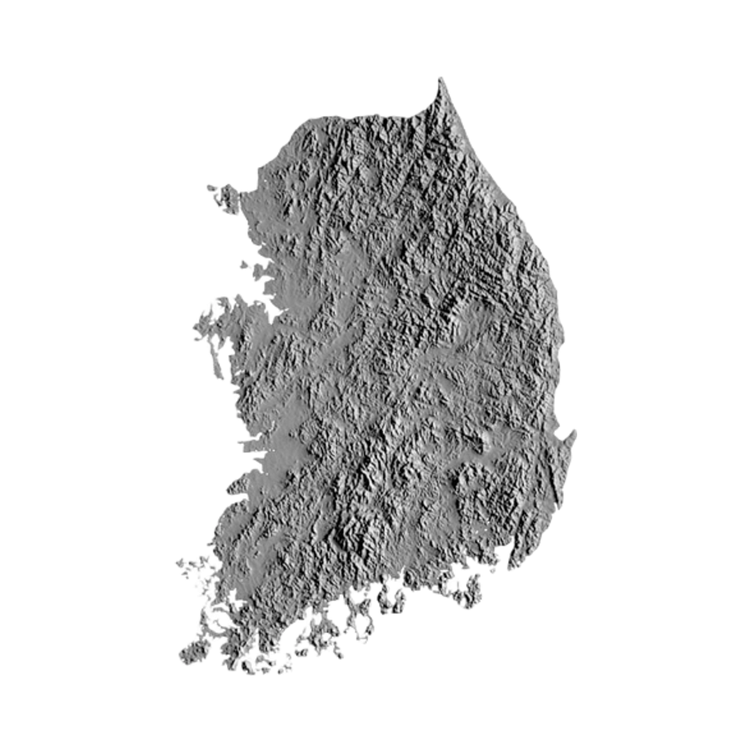 South Korea 3D Topographic STL file for 3D printing and CNC routing, LightBurn and Vectric ready