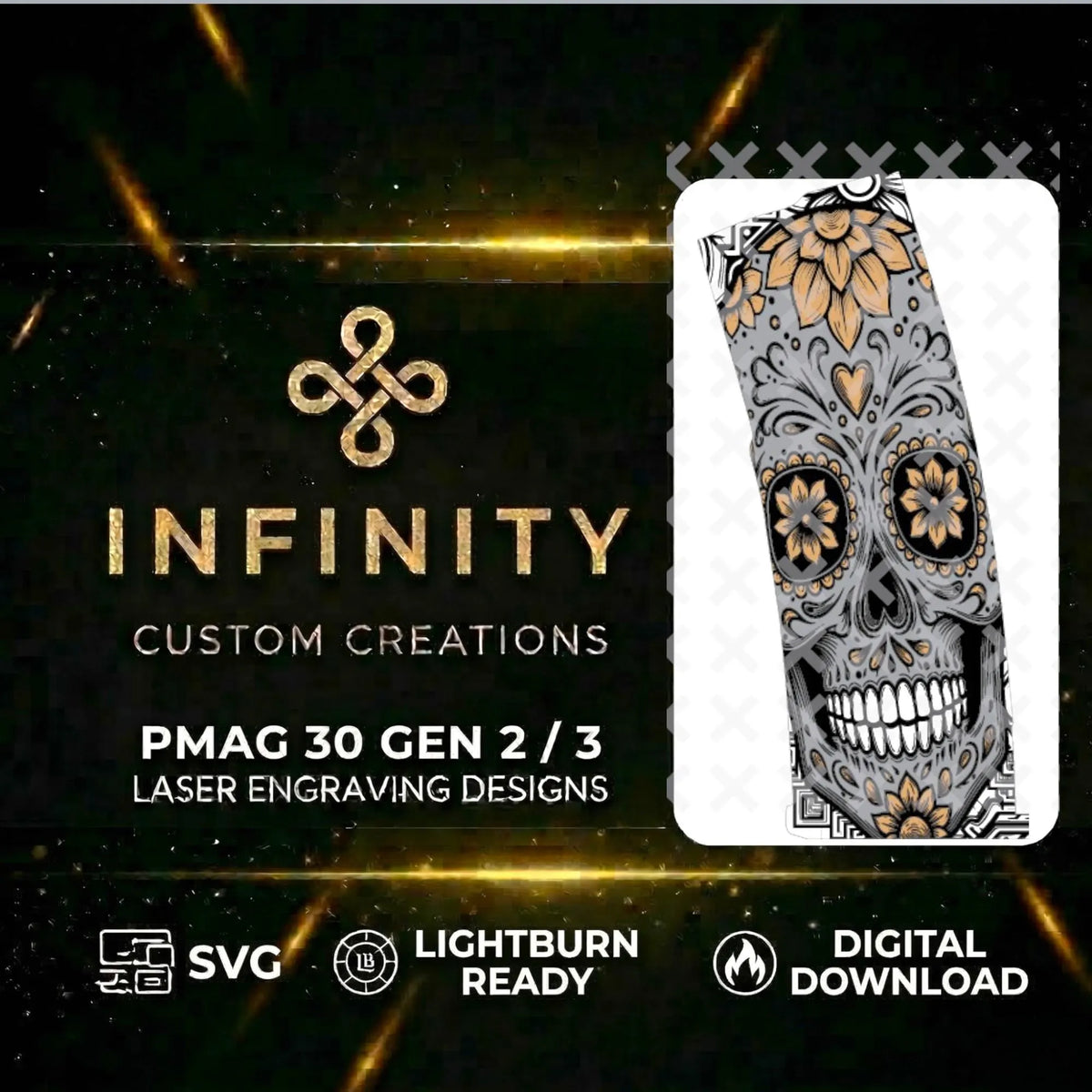 Sugar Skull MAG Digital Design SVG file for digital crafting, LightBurn and Vectric ready