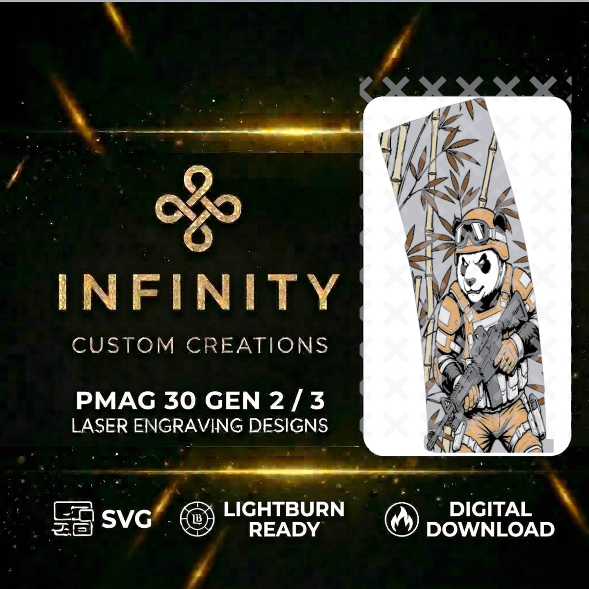 Tactical Panda MAG Design SVG file for digital crafting, LightBurn and Vectric ready