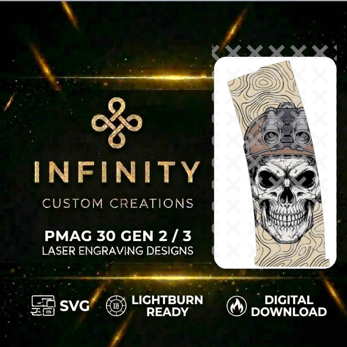 Tactical Skull MAG Lightburn SVG file for digital crafting, LightBurn and Vectric ready