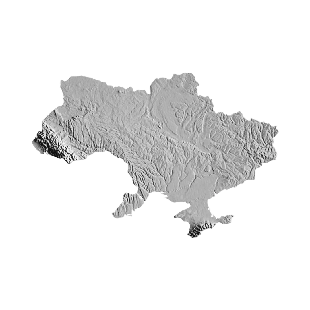 Ukraine Terrain Map STL file for 3D printing and CNC routing, LightBurn and Vectric ready