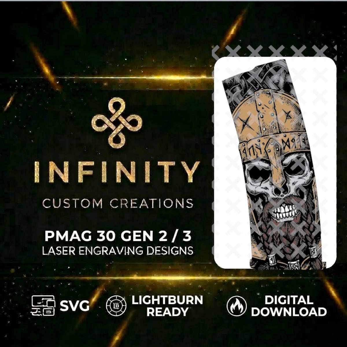 Viking Skull MAG Fiber Laser Engraving File SVG file for digital crafting, LightBurn and Vectric ready