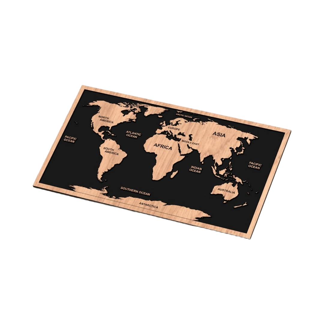 World Map detail view, ready for laser cutting and CNC routing