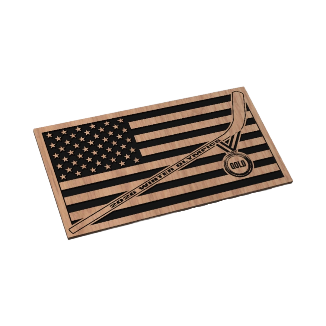 2026 Olympic Hockey Gold Medal Flag SVG file for laser cutting and CNC routing, LightBurn and Vectric ready