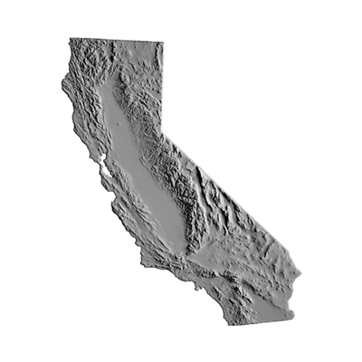 California Terrain Map STL file for 3D printing and CNC routing, LightBurn and Vectric ready