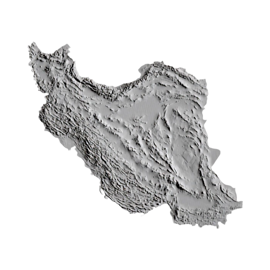 Iran (Persia) Terrain Map STL file for 3D printing and CNC routing, LightBurn and Vectric ready