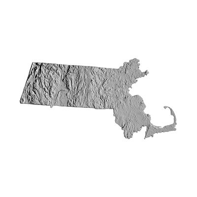 Massachusetts Terrain Map STL file for 3D printing and CNC routing, LightBurn and Vectric ready