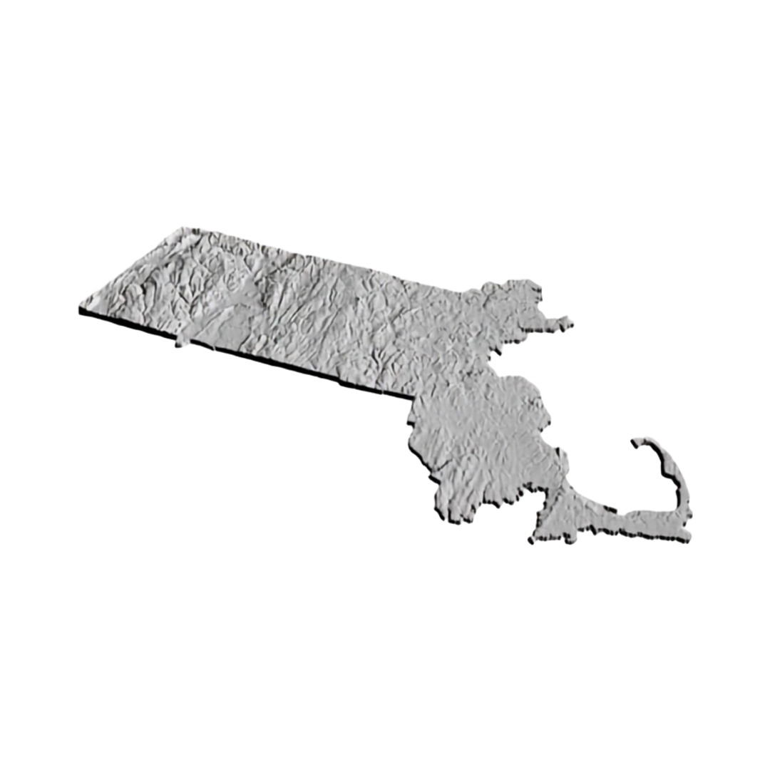 Massachusetts Terrain Map detail view, ready for 3D printing and CNC routing