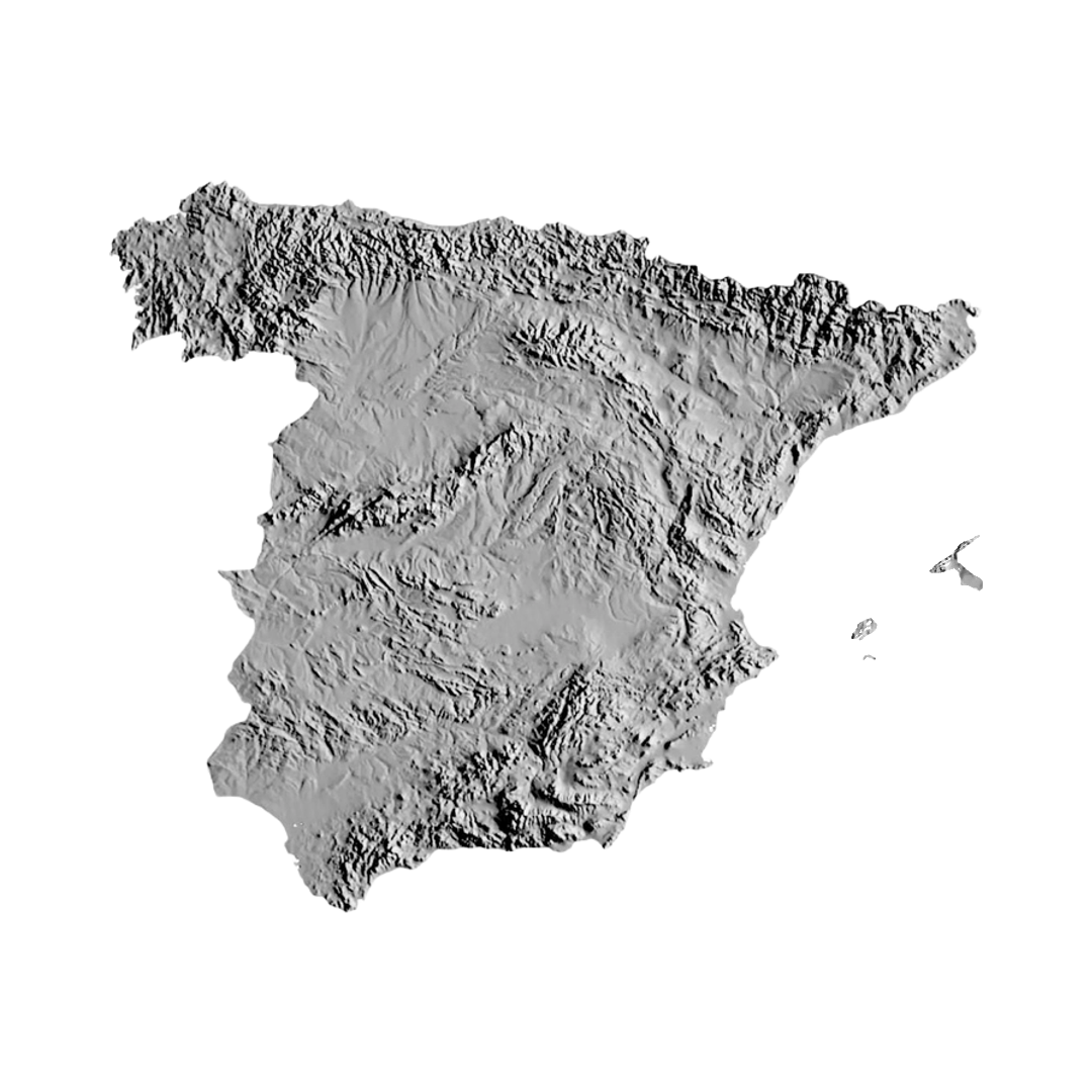 Spain Terrain Map STL file for 3D printing and CNC routing, LightBurn and Vectric ready