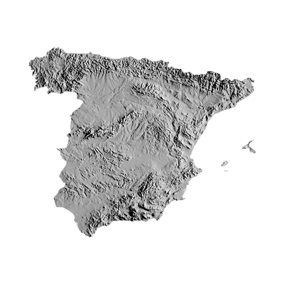 Spain Terrain Map STL file for 3D printing and CNC routing, LightBurn and Vectric ready
