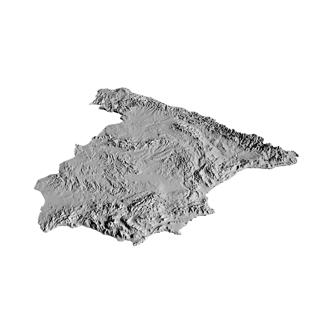 Spain Terrain Map detail view, ready for 3D printing and CNC routing