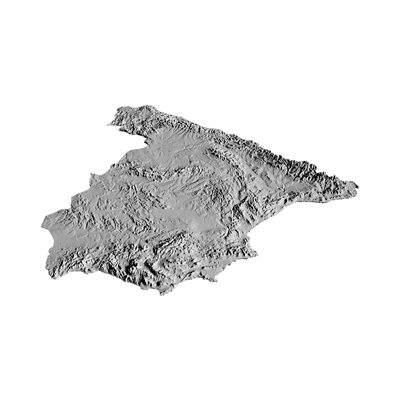 Spain Terrain Map detail view, ready for 3D printing and CNC routing