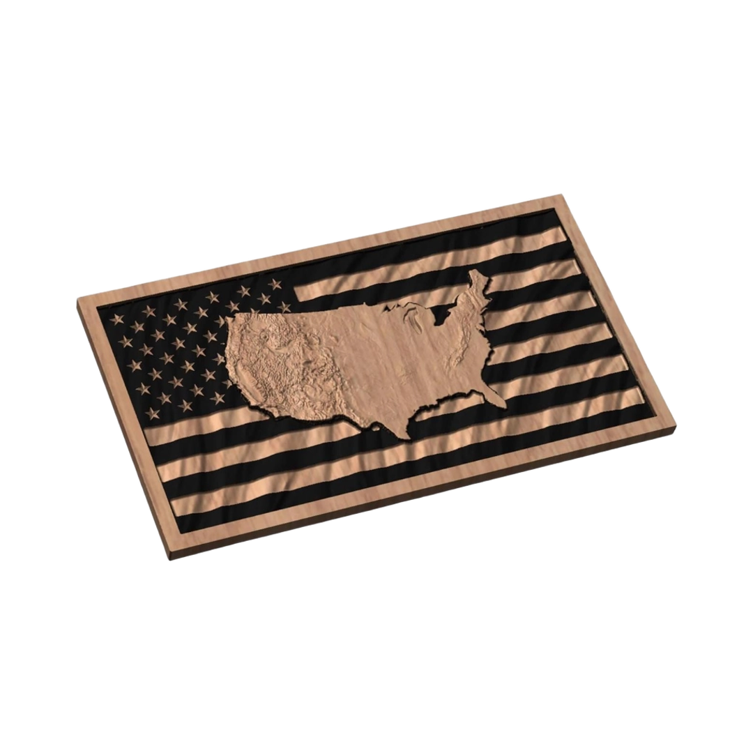 U.S. Terrain Wavy Flag STL file for 3D printing and CNC routing, LightBurn and Vectric ready