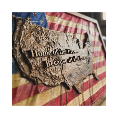 3D United States Terrain Wavy Flag (How-To Video Included) STL file for 3D printing and CNC routing, LightBurn and Vectric...