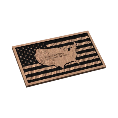 3D United States Terrain Wavy Flag (How-To Video Included) detail view, ready for 3D printing and CNC routing