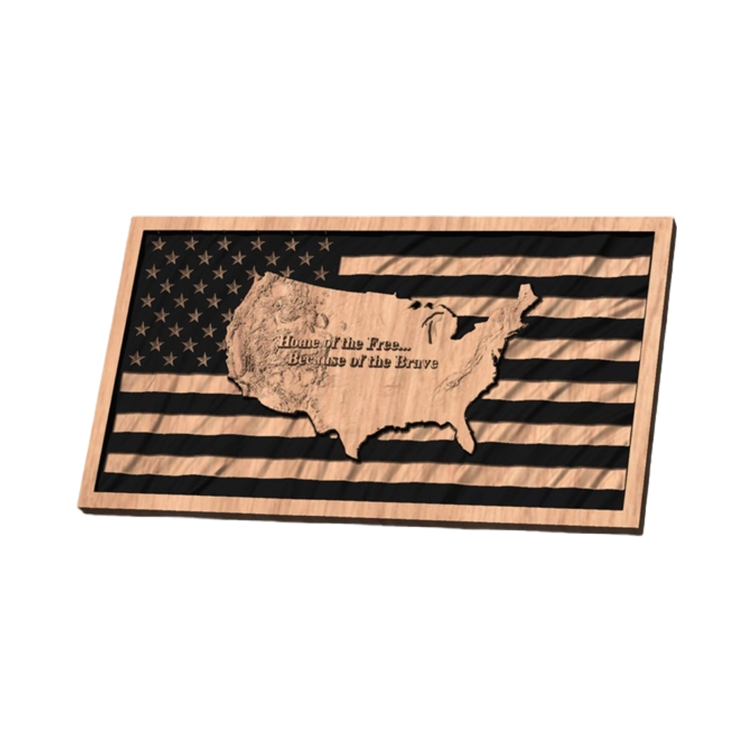 3D United States Terrain Wavy Flag (How-To Video Included) STL file included with instant download