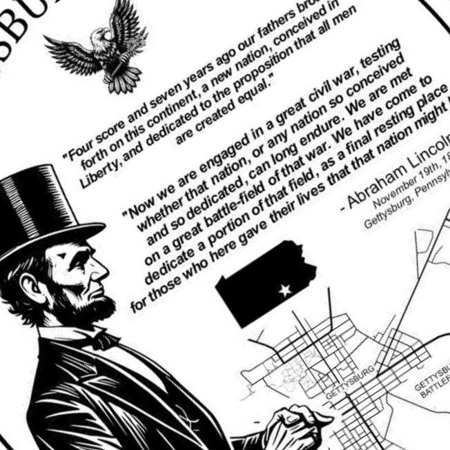Abraham Lincoln Gettysburg Battle Map detail view, ready for laser cutting and CNC routing