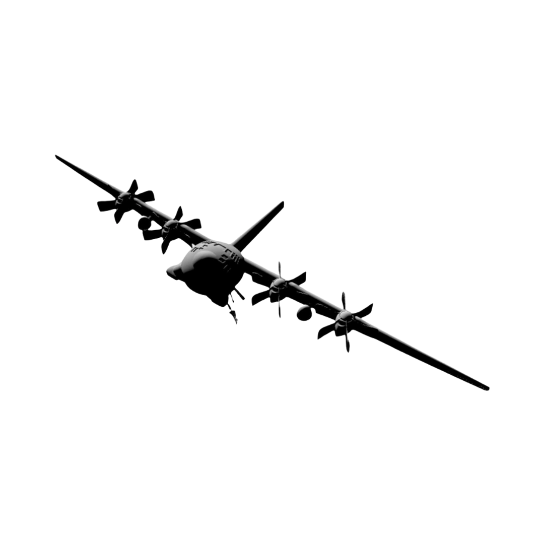 AC-130 Hercules Gunship (Front View) detail view, ready for 3D printing and CNC routing