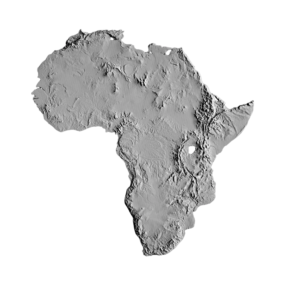Africa Continent Terrain Map STL file for 3D printing and CNC routing, LightBurn and Vectric ready