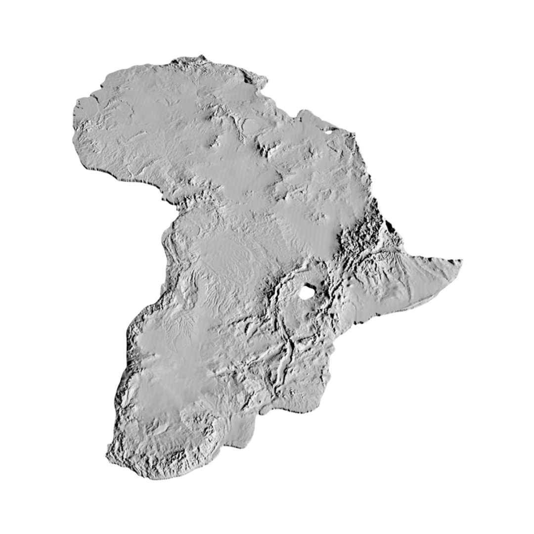 Africa Continent Terrain Map detail view, ready for 3D printing and CNC routing
