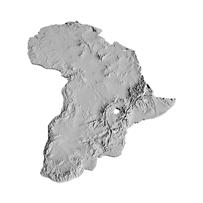 Africa Continent Terrain Map detail view, ready for 3D printing and CNC routing