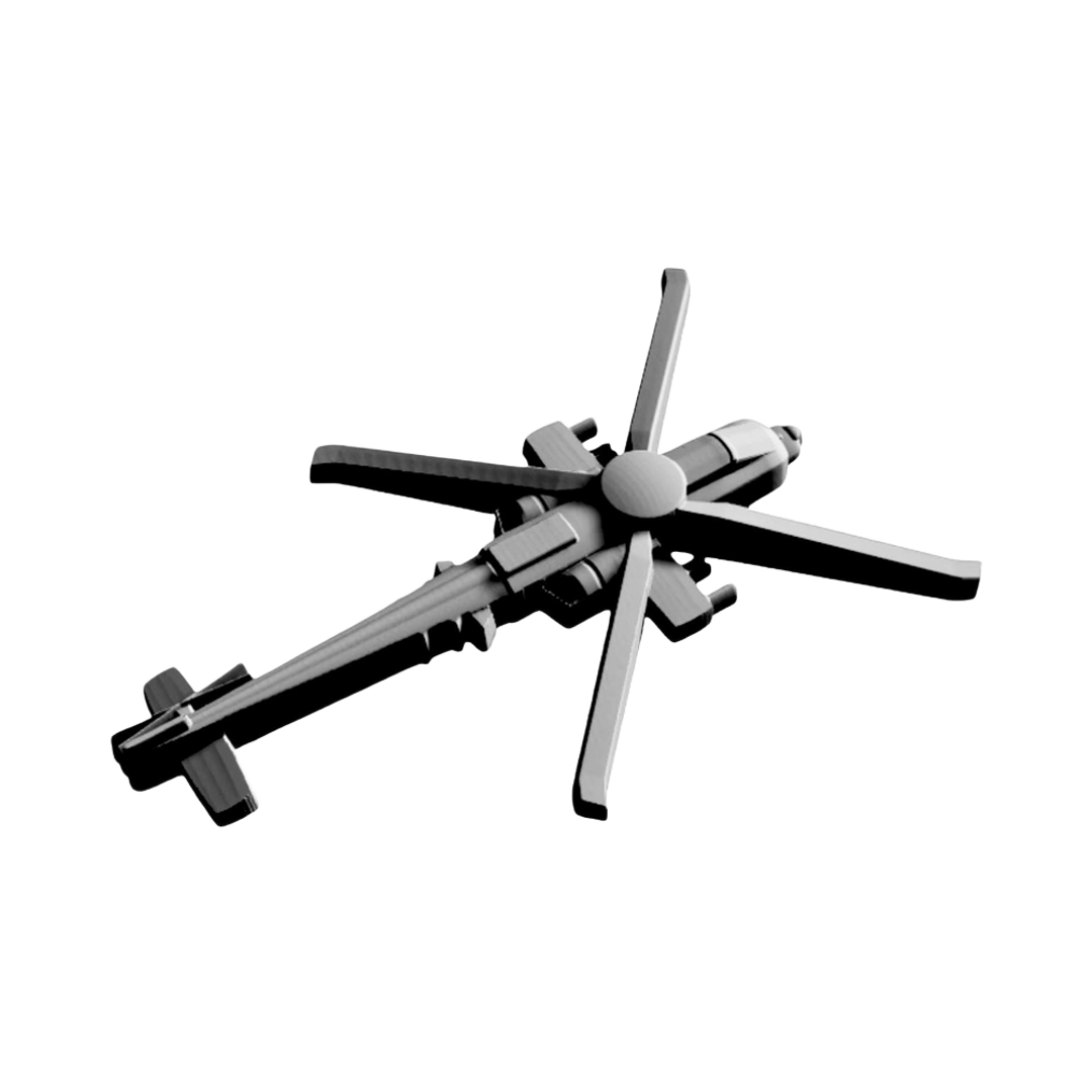 AH-64 Apache Helicopter detail view, ready for 3D printing and CNC routing