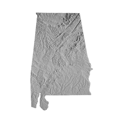 Alabama Terrain Map STL file for 3D printing and CNC routing, LightBurn and Vectric ready