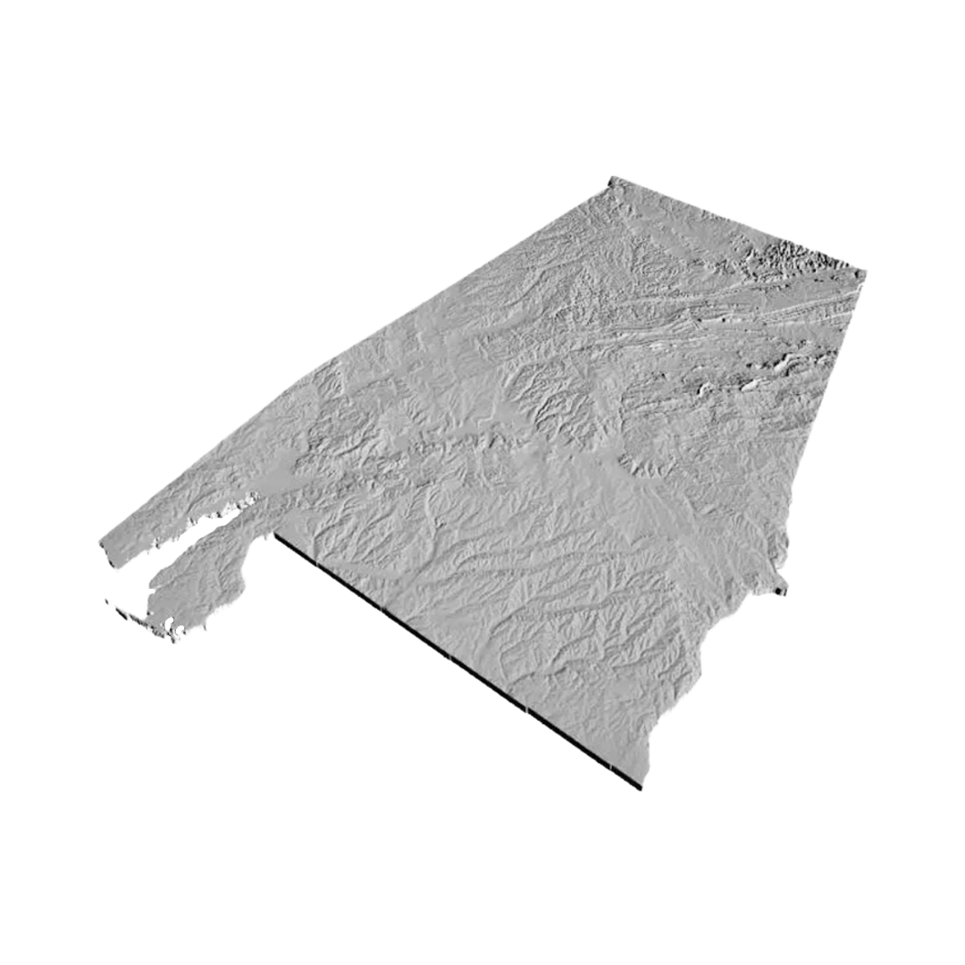 Alabama Terrain Map detail view, ready for 3D printing and CNC routing